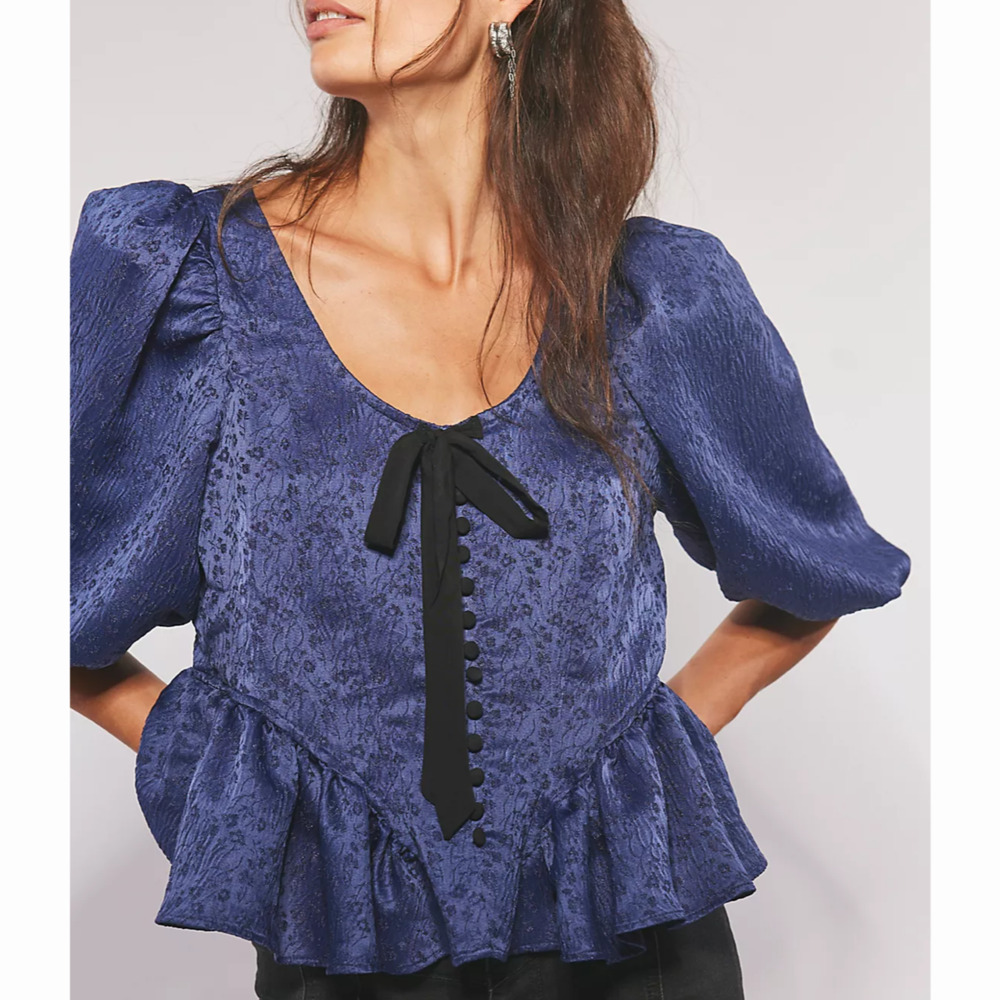 Free People Pamela Bow Top Women’s Size Small NWT Blue